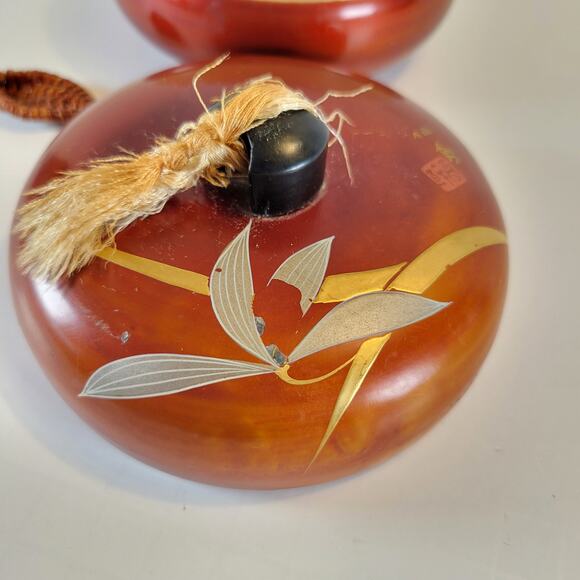 Vintage Japanese Lacquer Trinket Box Red Bamboo Design 4"x4" Loose Leaf - Picture 14 of 16